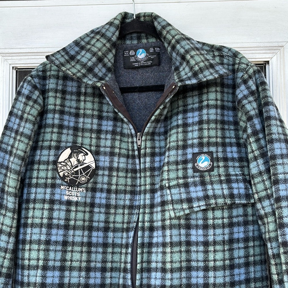 SWANDRI MEN’S BLUE BLACK CHECK MCCALLUMS SCOTS WHISKY WOOL JACKET-OS-RARE! - Picture 2 of 12